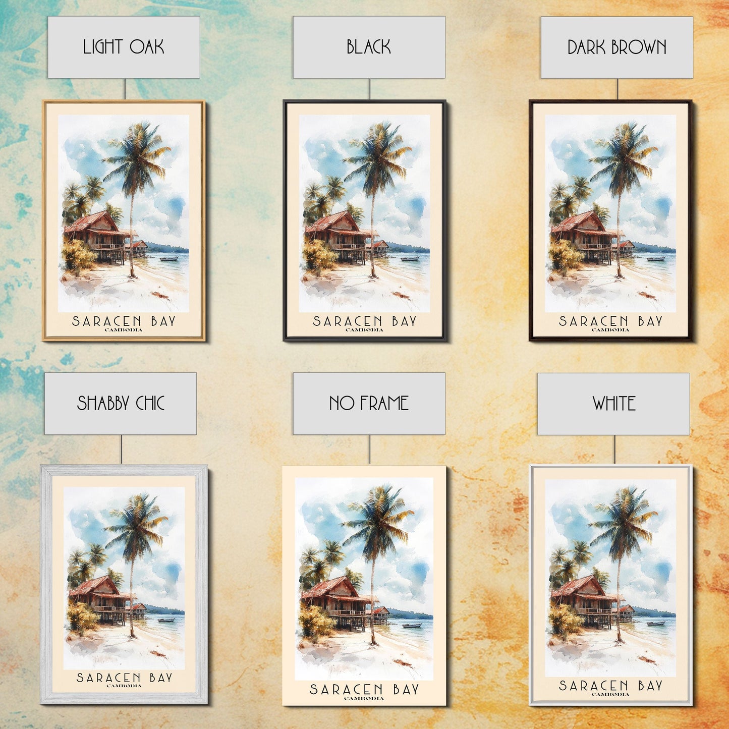 Saracen Bay, Cambodia Watercolor Print, Vacation Gift, Cambodia Wall Art, Beach Painting, Beach Decor, Large Wall Art, Wood Frame Art