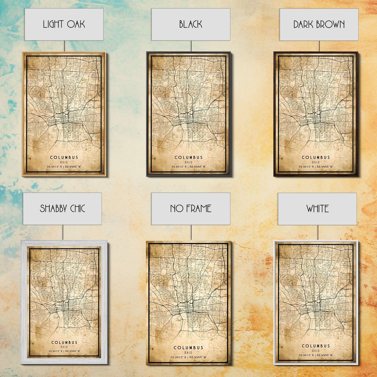 Columbus vintage map print poster or framed canvas, Ohio map print poster canvas, Columbus city map print poster canvas