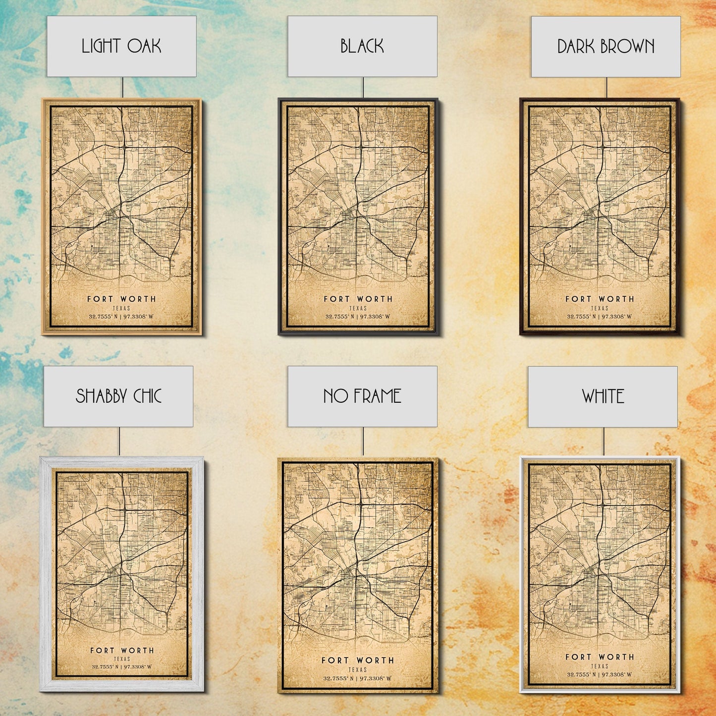 Fort Worth map print poster or framed canvas, Texas map print poster canvas, Fort Worth city map print poster canvas, Panther City