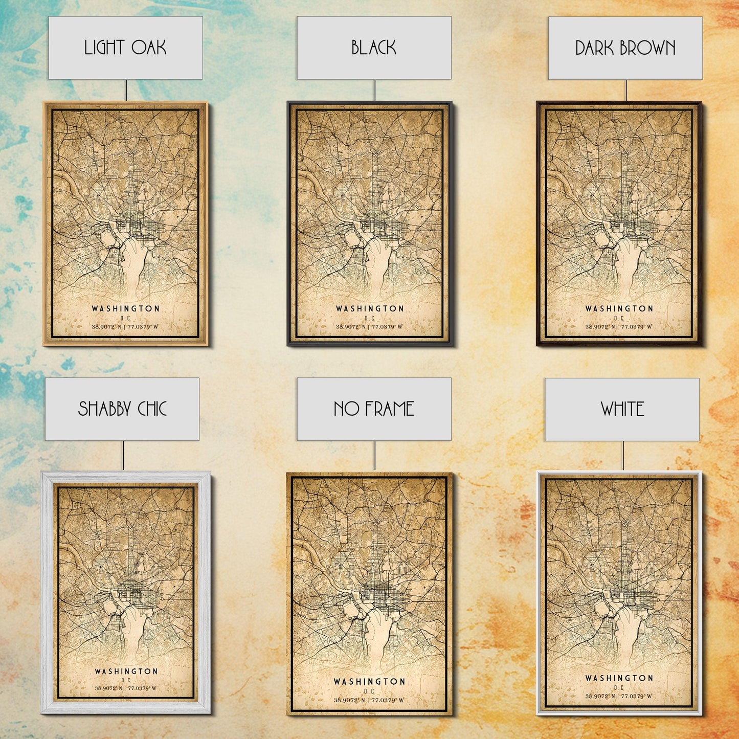 Vintage Washington map print poster or framed canvas | Washington dc city map print poster canvas | District of Columbia print poster canvas