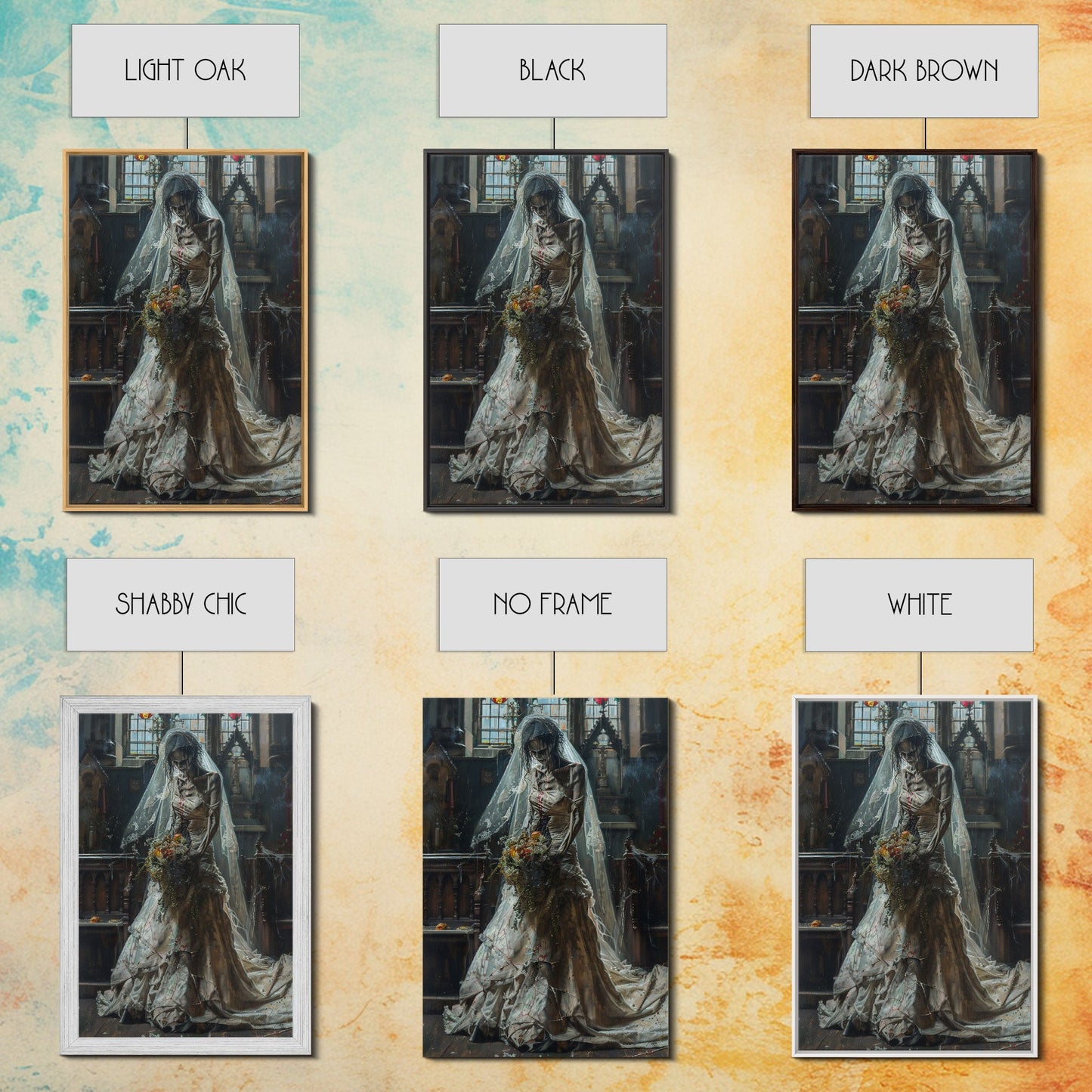 Ghostly Bride in Abandoned Church Framed Canvas Print | Halloween Bride Art | Eerie Bride Decor for Home | Haunted Wedding Artwork