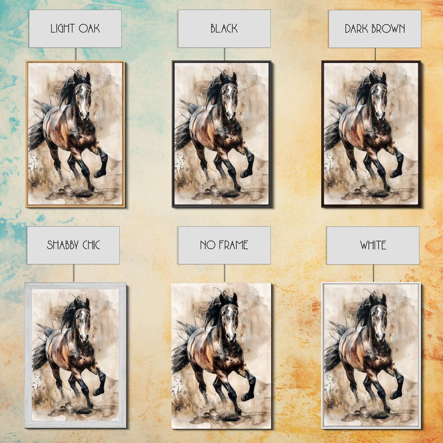 Galoppierendes Pferd in Bewegung – Gerahmter Leinwanddruck, Lebendige Wohnzimmerkunst, Farbtupfer fürs Schlafzimmer, Reitkunst, Wandbild