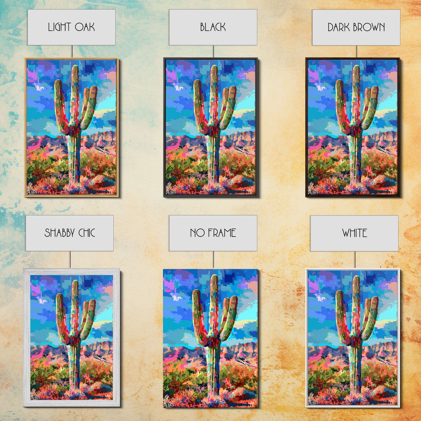 Majestic Saguaro Cactus in Colorful Desert Landscape - Framed Canvas Print, Vibrant Southwest Decor, Living Room Art, Cactus Wall Art