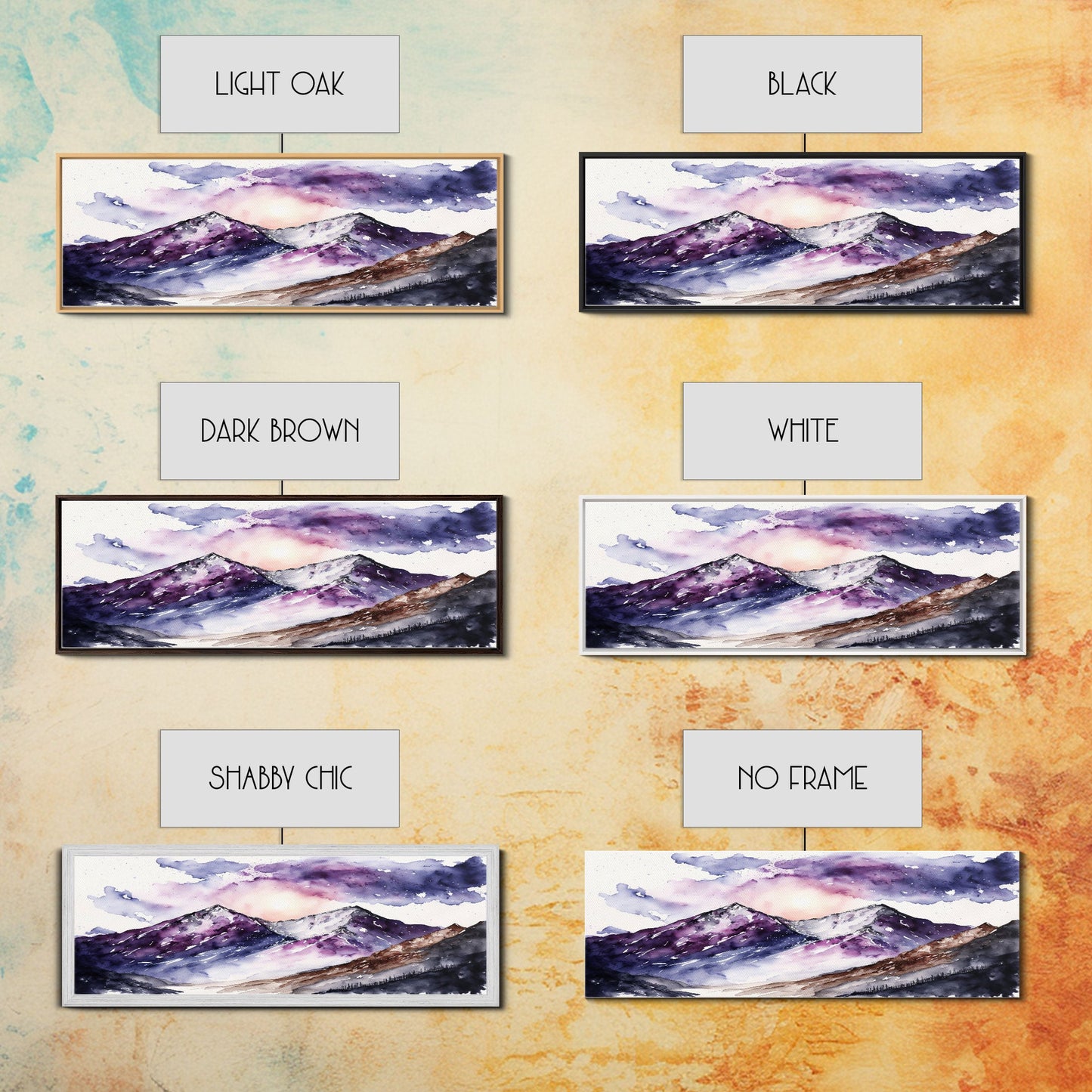 Framed Canvas Print of Majestic Mountain Landscape | Vibrant Hues | Watercolor Painting | Ready-to-Hang | Home Decor