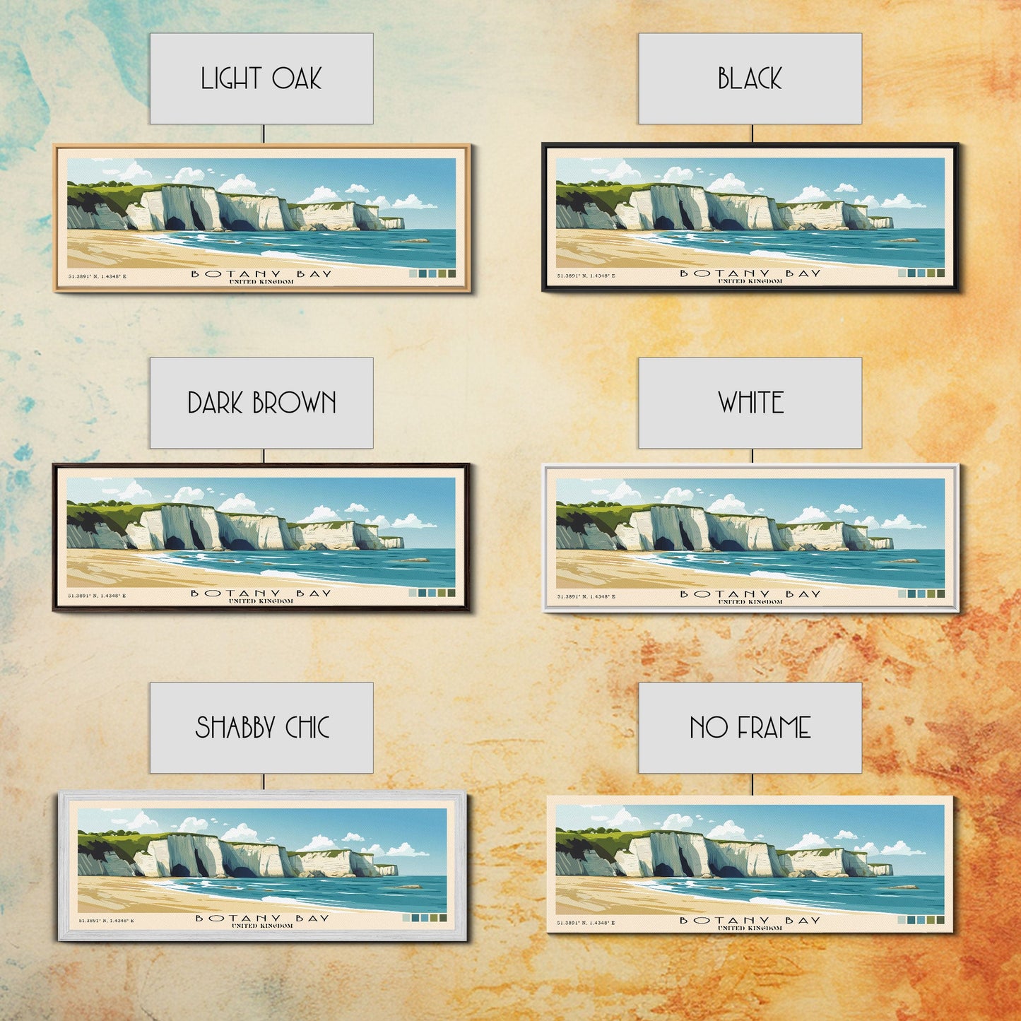 Botany Bay, United Kingdom Panoramic Print, Vacation Gift, United Kingdom Wall Art, Beach Painting, Beach Decor, Beach Or Lakehouse Art