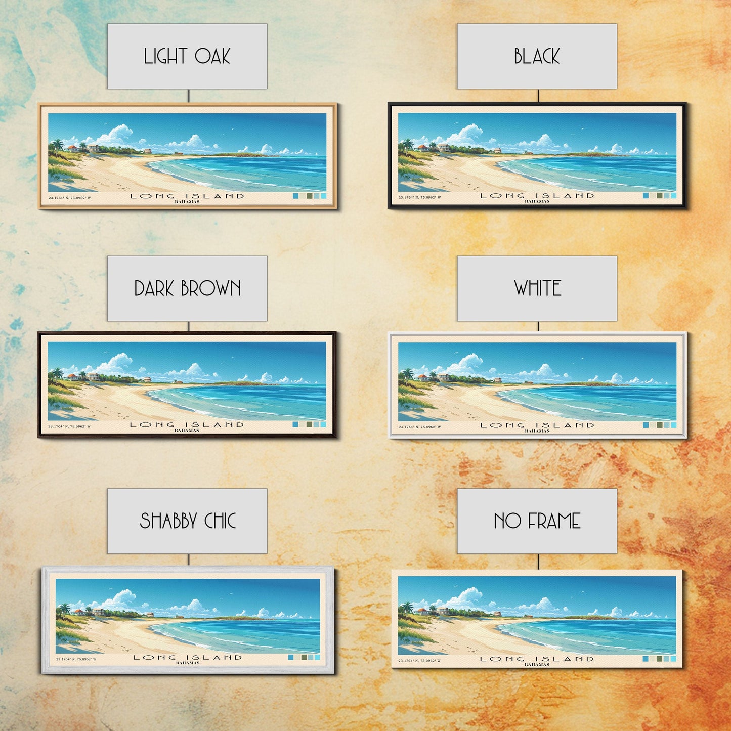 Long Island, Bahamas Panoramic Beach Print, Vacation Gift, Bahamas Wall Art, Beach Painting, Beach Decor, Beach Painting