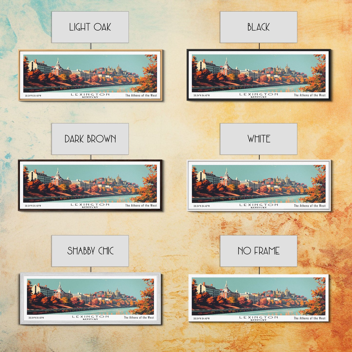 Panoramagemälde von Lexington, Kentucky, gerahmter Leinwanddruck im Mid-Century-Modern-Stil, Retro-Pop-Art-Reiseposter, Wanddekoration fürs Wohnzimmer