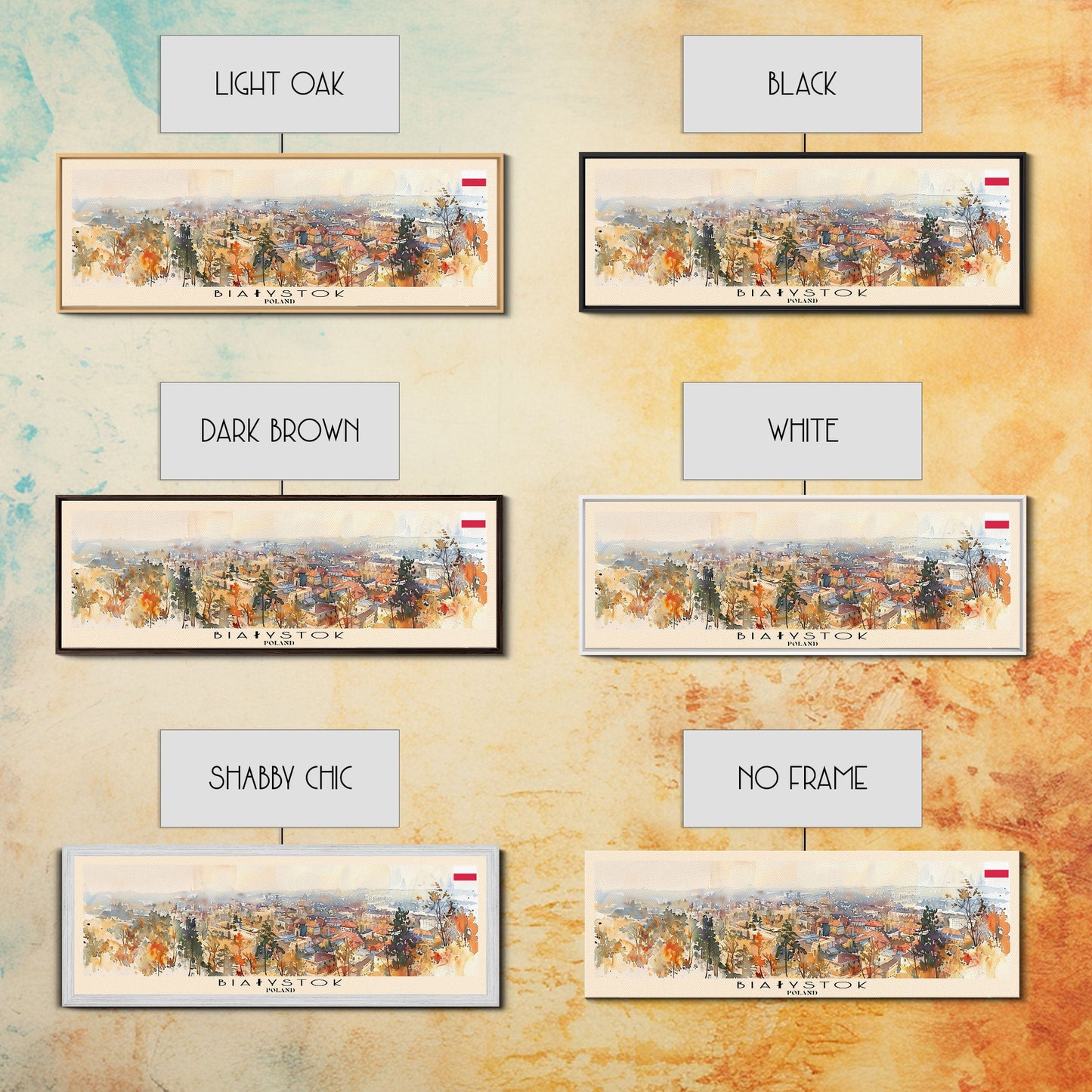 Bialystok Poland Panoramic Travel Poster, Framed Canvas Print or Metal Wall Art, Travel Art, Home Decor, Panoramic Painting, Midcentury Art