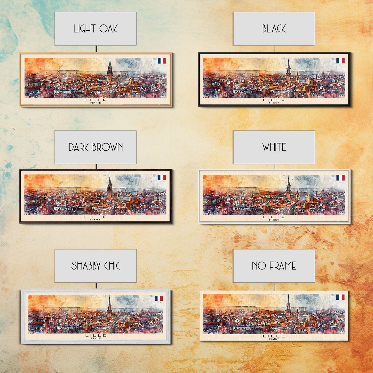 Wandbild „Lille, Frankreich“, Panorama-Reiseposter, gerahmter Panorama-Leinwanddruck, Stadtbild, Wanddekoration, Reisekunst