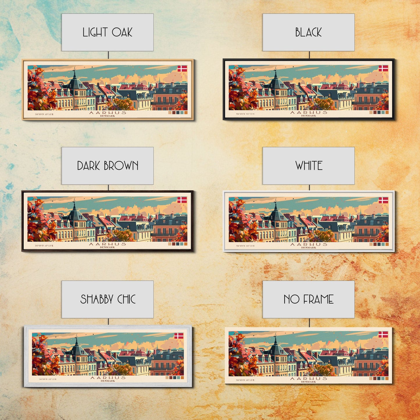 Aarhus Denmark Panoramic Travel Poster, Framed Canvas Print or Metal Wall Art, Travel Art, Home Decor, Panoramic Painting, Midcentury Art