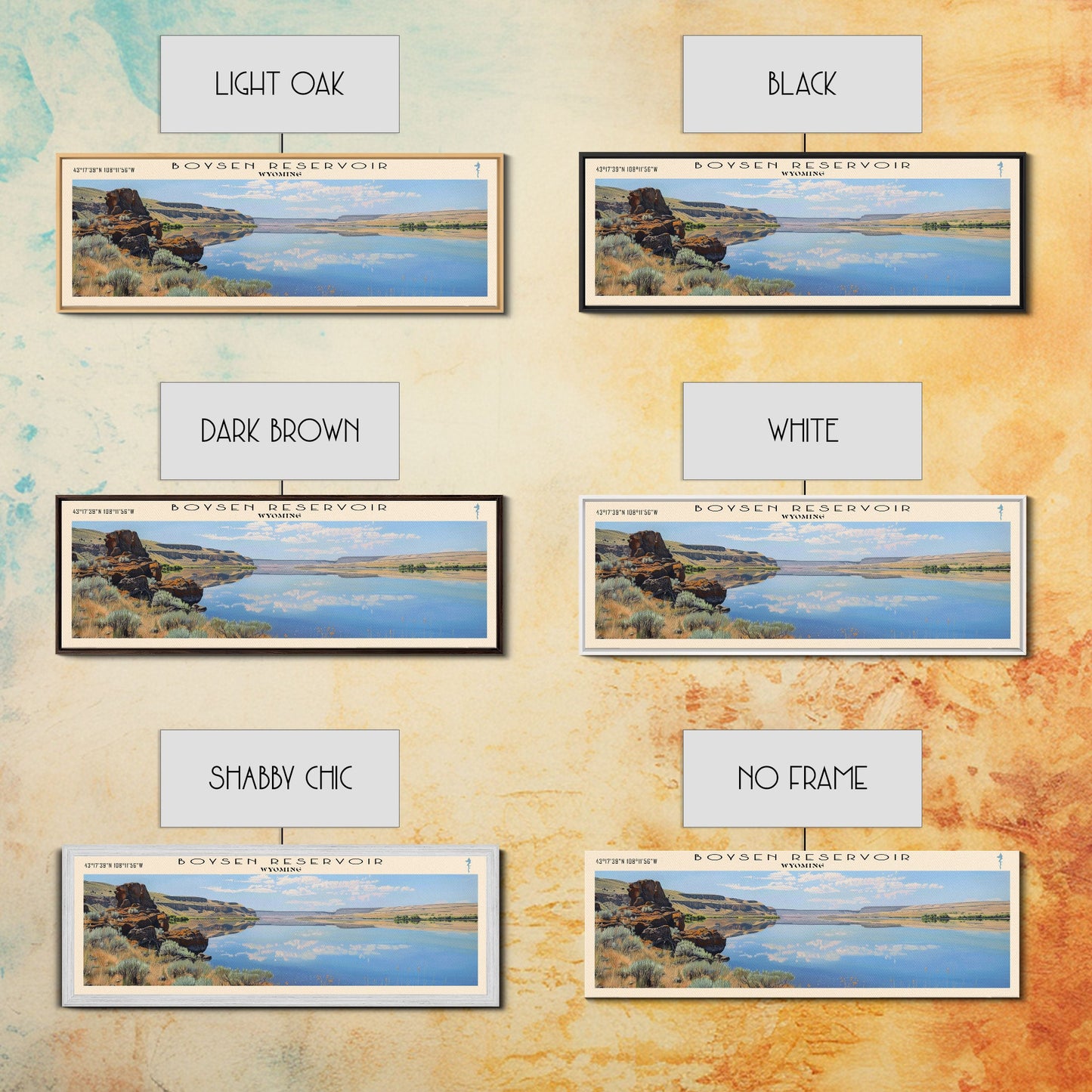 Boysen Reservoir Wyoming Framed Canvas Print, Lake House Art, Panoramic Wall Art, Travel Poster, Minimalist Lake Painting, Home Decor