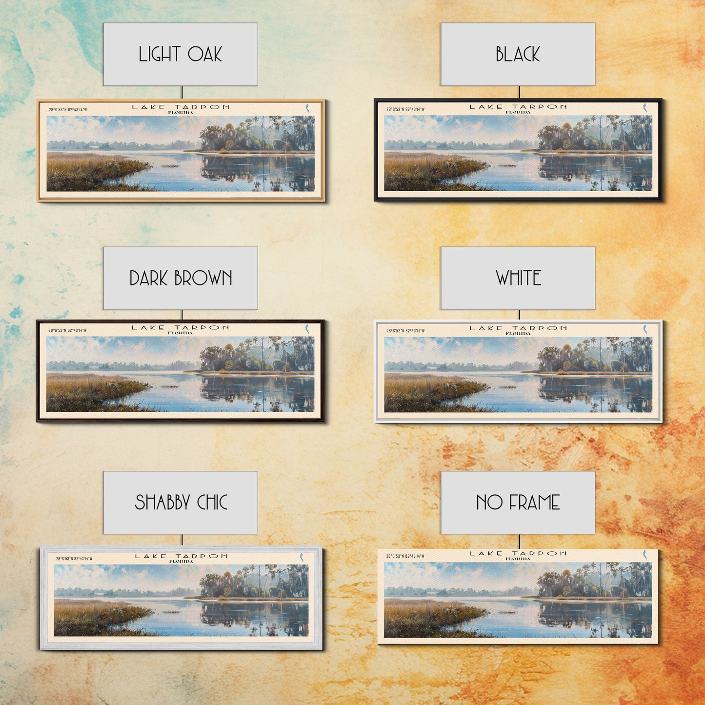 Lake Tarpon Florida Framed Canvas Print, Lake House Decor, Panoramic Wall Art, Travel Poster, Beautiful Landscape Painting, Living Room Decor