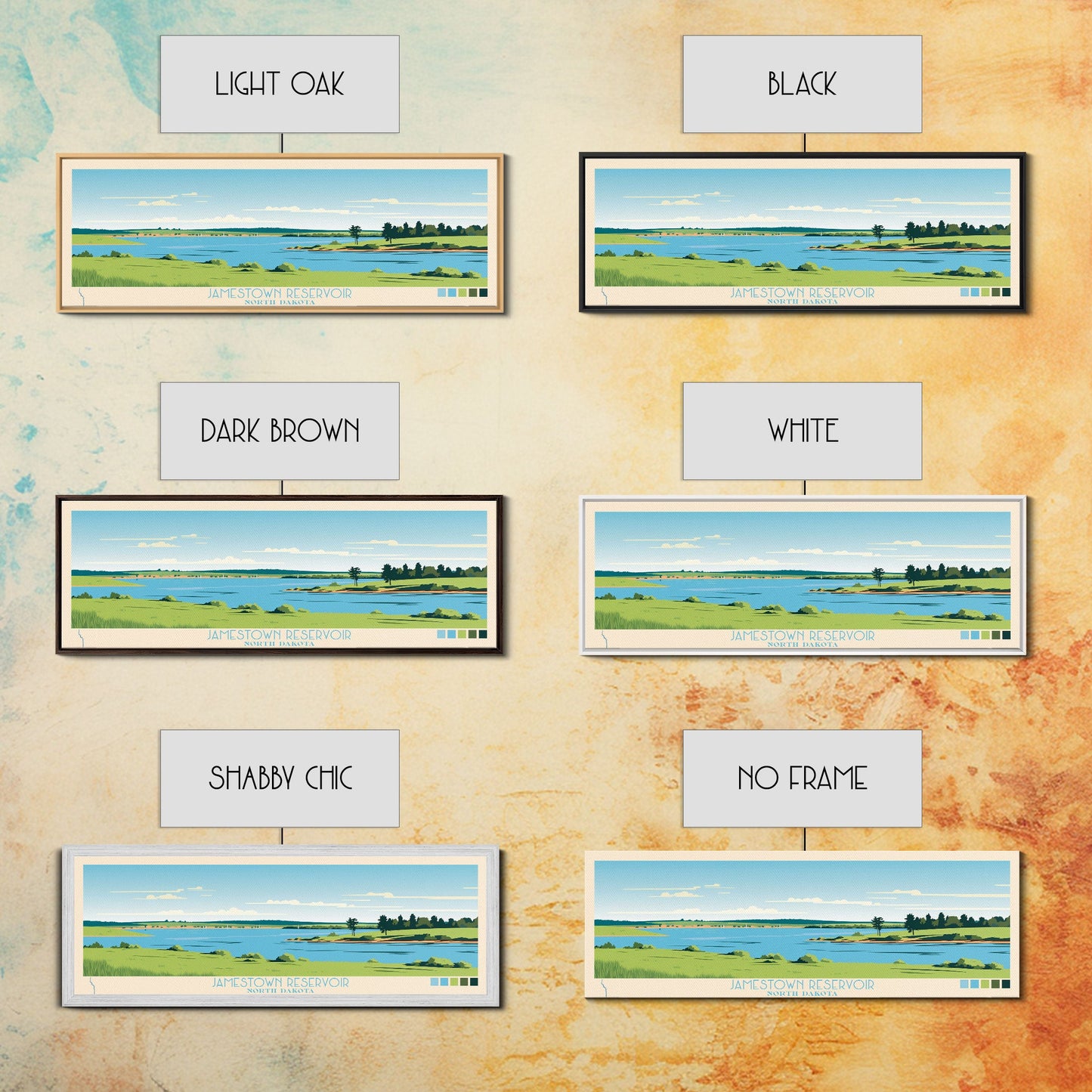 Jamestown Reservoir North Dakota Framed Canvas Print, Panoramic Art, Midcentury Modern, Pop Art, Living Room Decor, Travel Poster, Artistic Home Decor