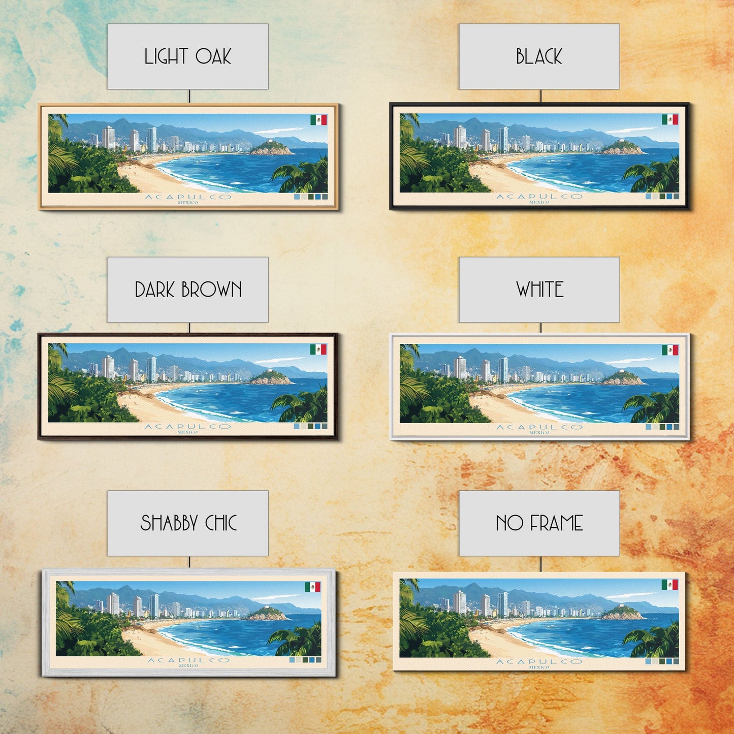 Acapulco, Mexico Travel Poster Panoramic Canvas Print, Acapulco, Mexico Painting, Mexico Art, Acapulco Travel Art, Guest Room Painting