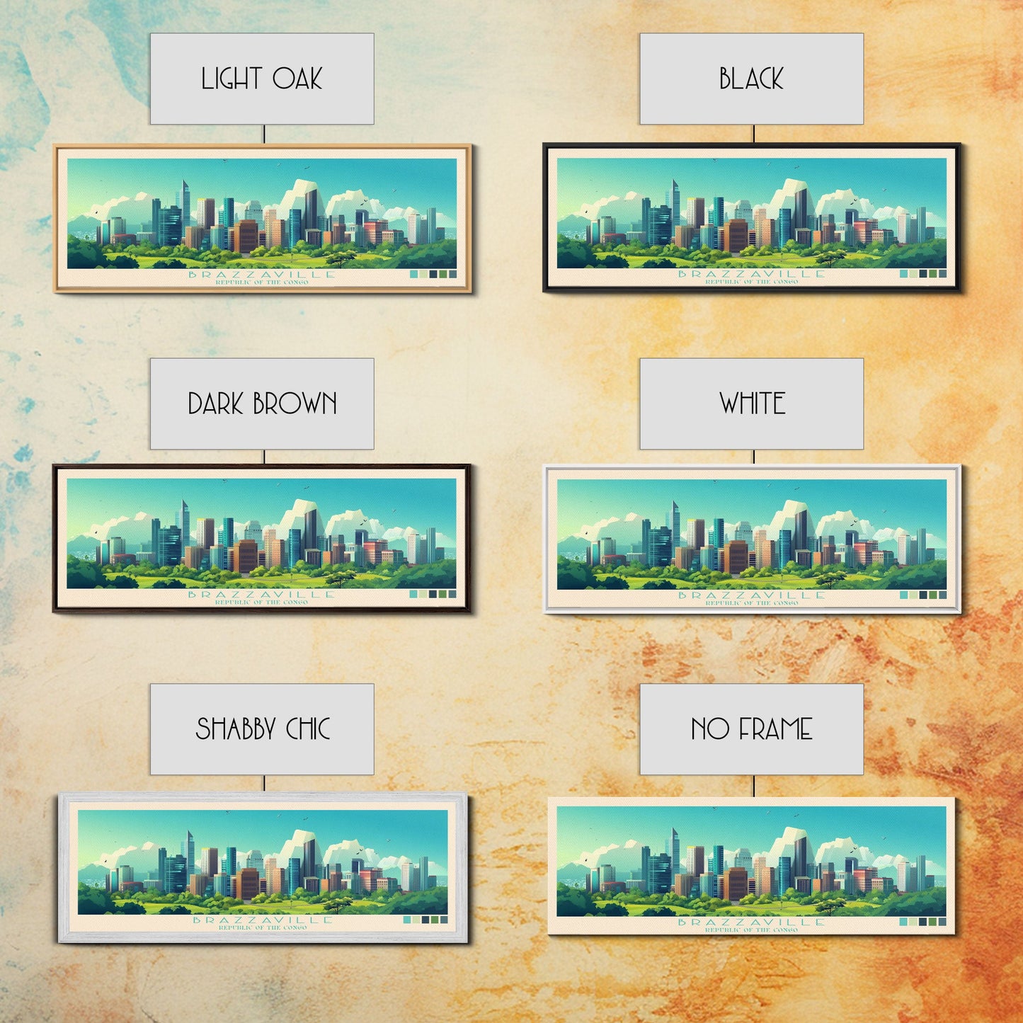 Brazzaville, Republic of the Congo Panoramic Travel Poster Canvas Print, Brazzaville, Republic of the Congo Painting, Republic of the Congo Art, Brazzaville Travel Art, Living Room Painting