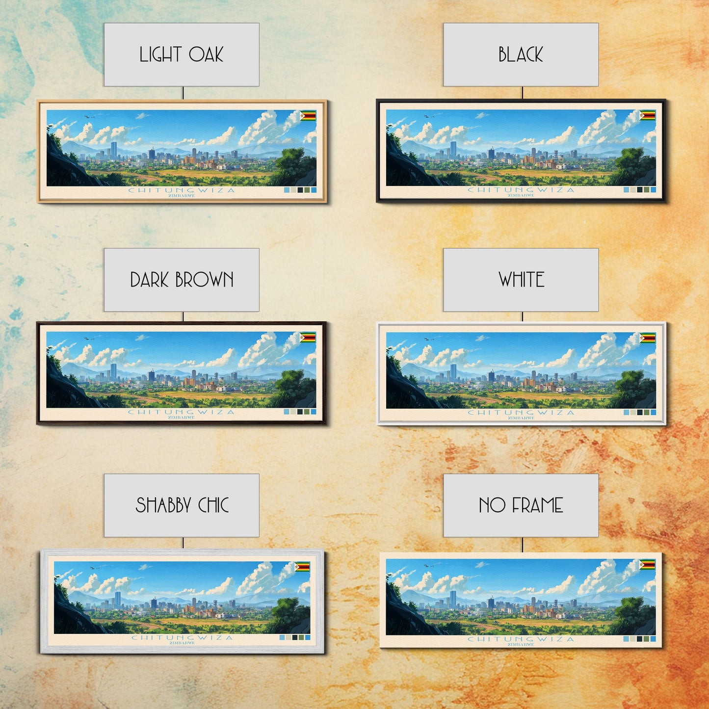 Chitungwiza, Zimbabwe Panoramic Travel Poster Canvas Print, Chitungwiza, Zimbabwe Painting, Zimbabwe Art, Chitungwiza Panoramic Travel Art, Travel Painting