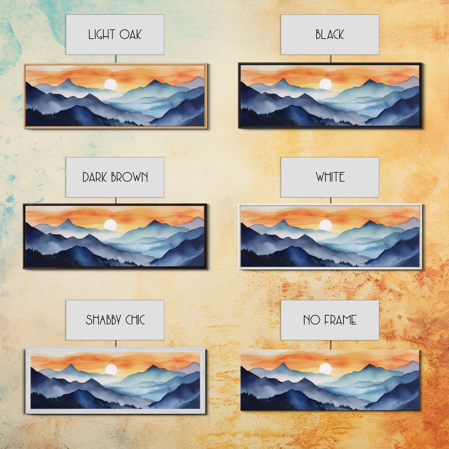 Midcentury Modern Watercolor Painting of a Mountain Sunset, Large Canvas Print, Mountain Artwork, Guest Room Art, Mountain Print