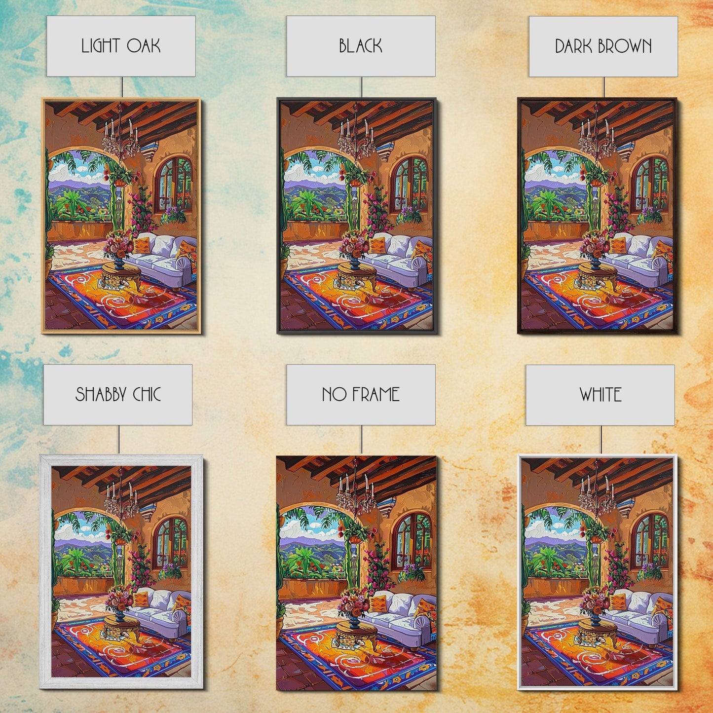 Cozy Southwestern Kitchen Framed Canvas Print Colorful Mexican Style Best Gift Home Decor Wall Art Bright Above Sofa Art