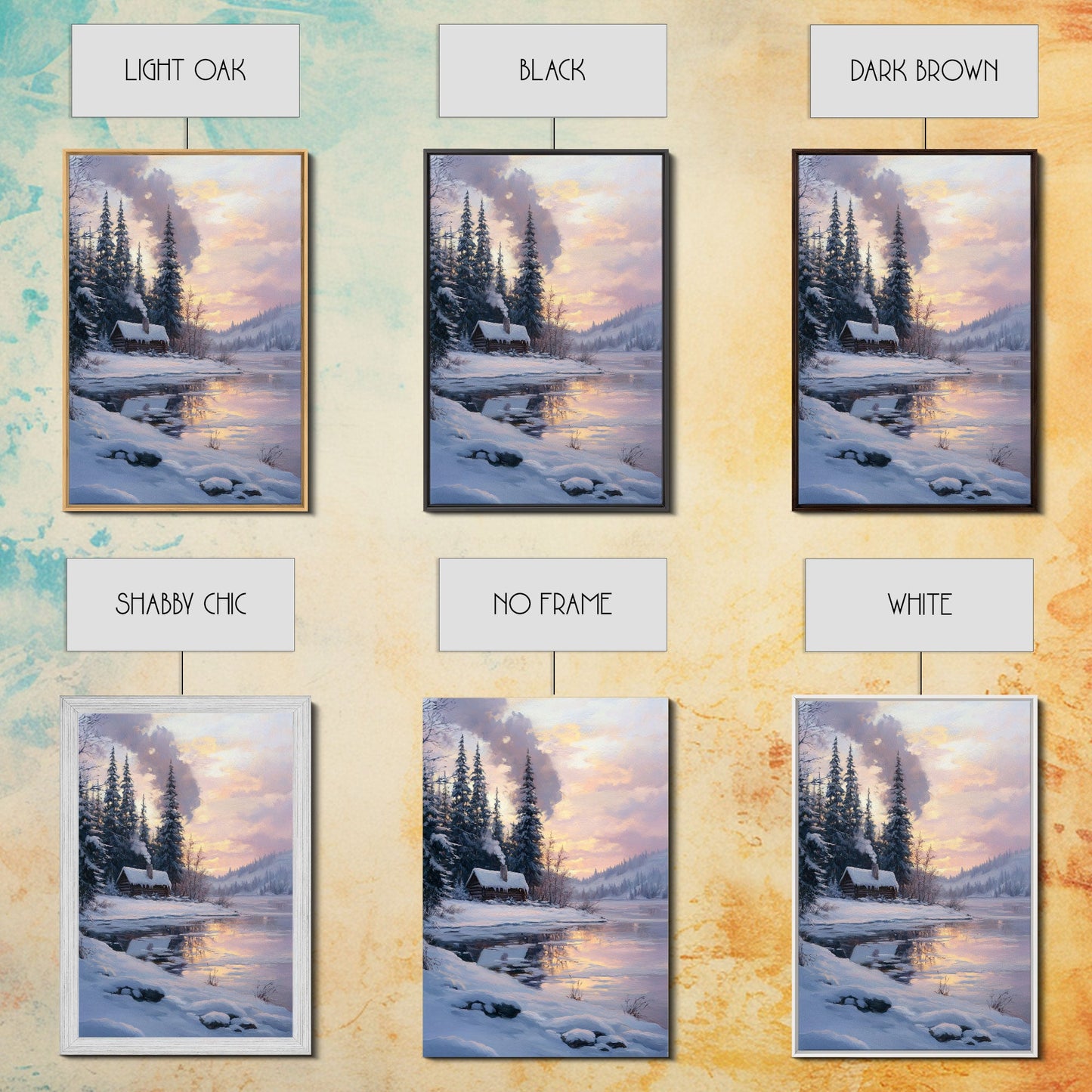 Cabin In Snowy Forest Framed Canvas Print Wall Art Winter Landscape Decor, Cozy Christmas Art Gift, Rustic Winter Wonderland Art