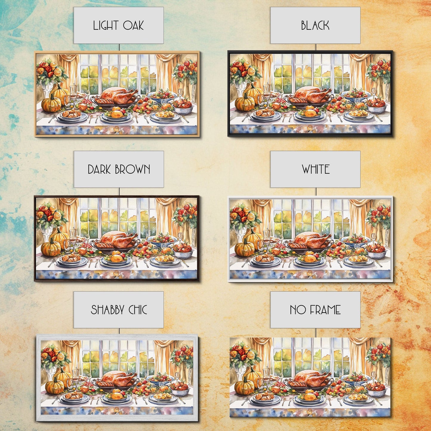 Framed Canvas Print Autumn Thanksgiving Dinner Table Art with Pumpkins, Perfect Fall Home Decor, Seasonal Wall Art, and Gallery Wall Piece