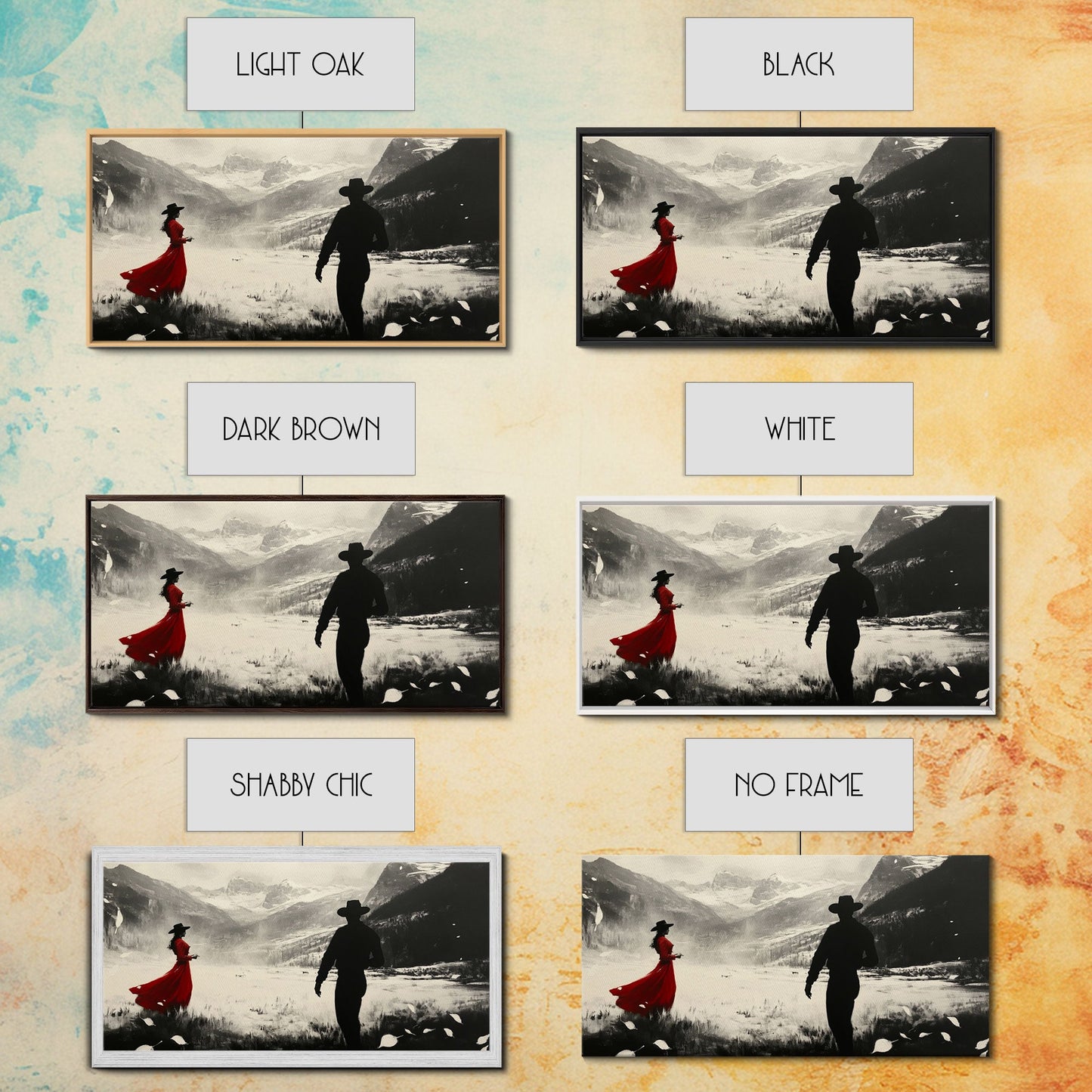 Winter Forest Cowboy Framed Canvas Print Christmas Cowboy Art Above Sofa Holiday Wall Decor Seasonal Winter Wonderland Gift