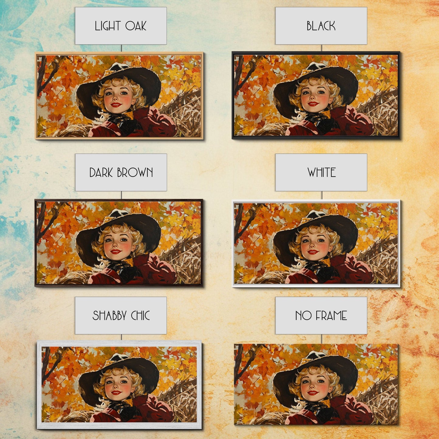 Cute Fall Cowgirl Amongst The Autumn Leaves, Gift or Autumn Decor, Perfect Addition to Home and Office Interiors