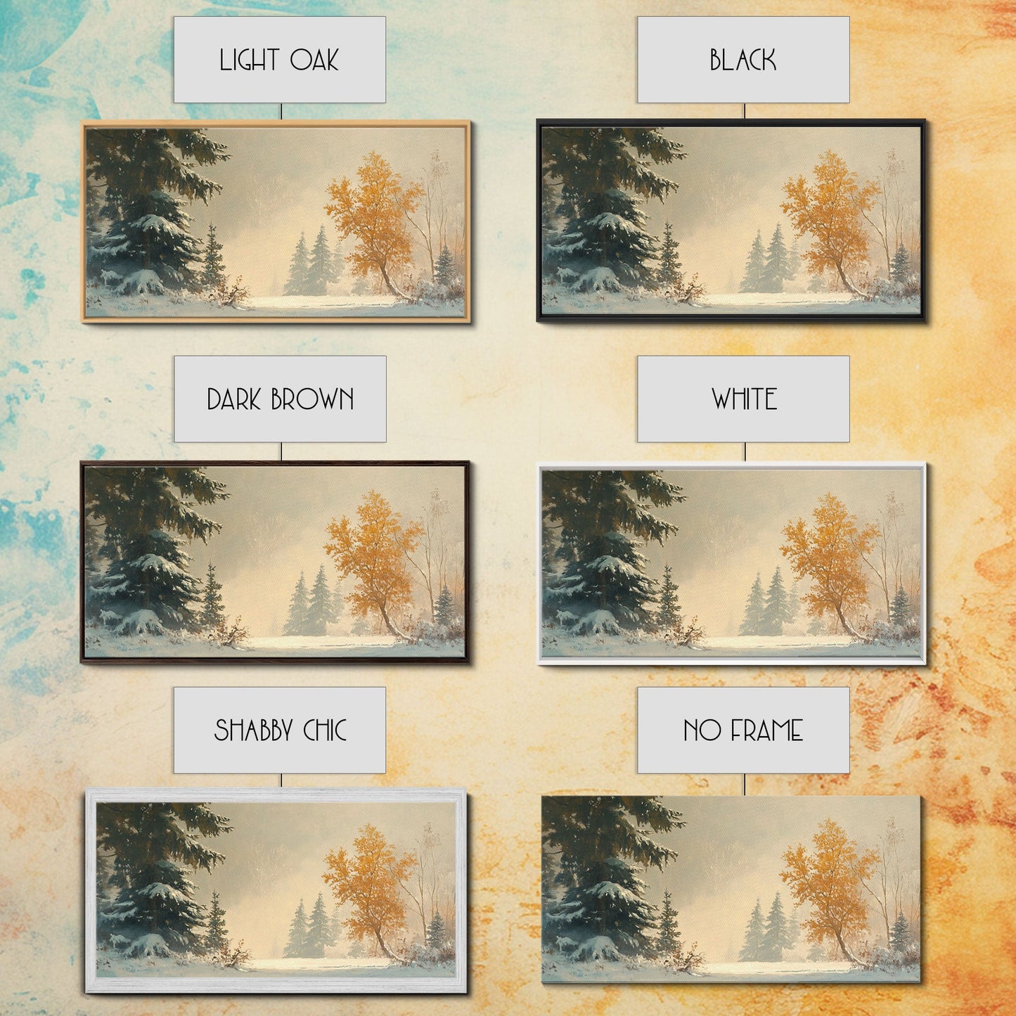 Subdued Winter Landscape, Moody Landscape Painting, Framed Canvas Print, classic Christmas wall art for holiday decor