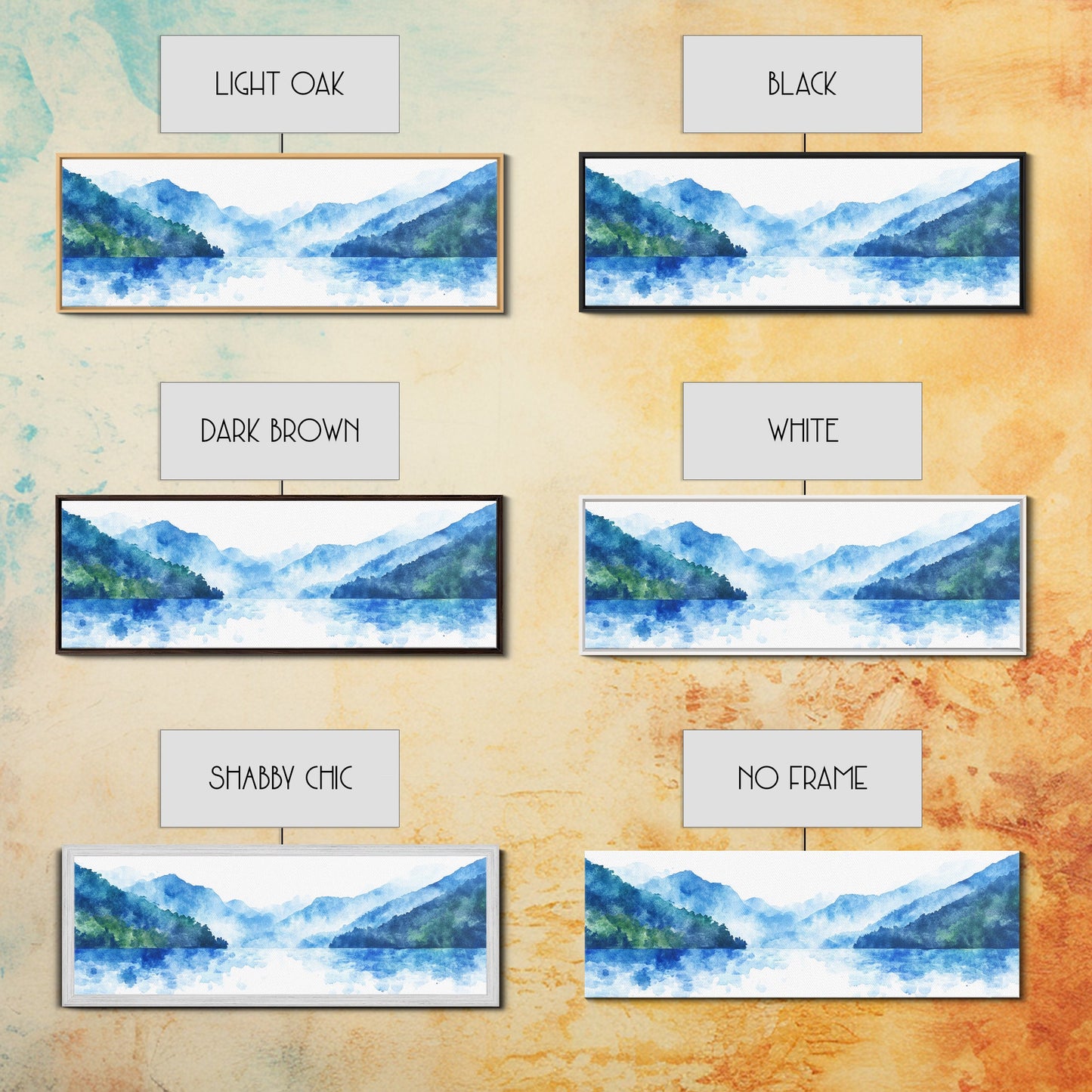 Reflections - Foggy Mountain Morning - Watercolor Painting Print - Wood Framed Wall Art - Panoramic Painting