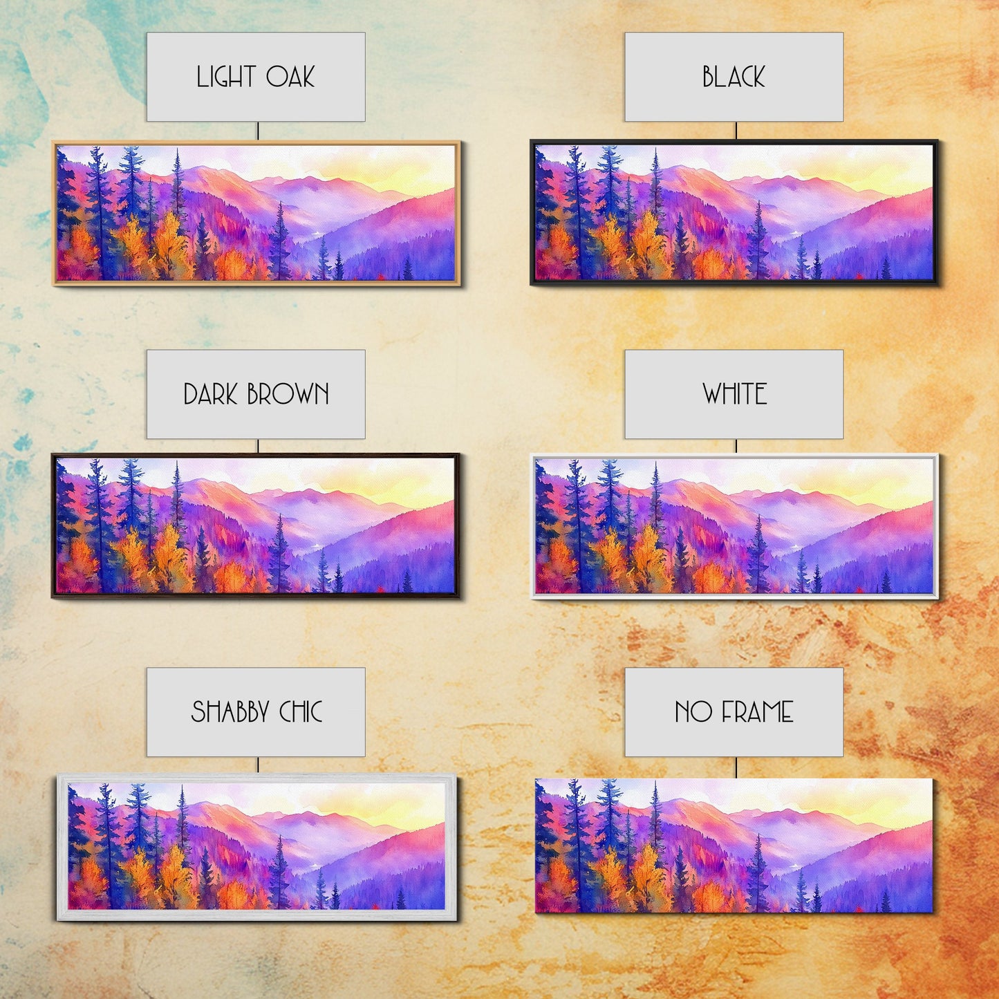 Purple Mountain Painting Framed Print, Canvas Art, Panoramic Extra Wide Wall Art