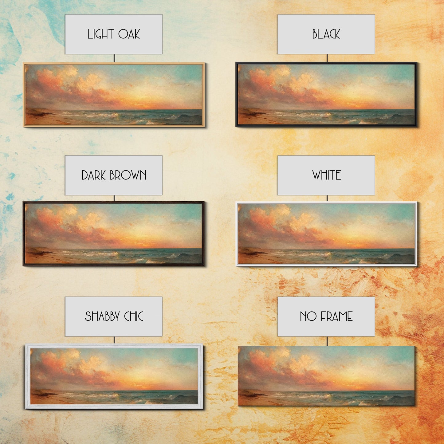 Moody Beach Seascape Painting Print, Wood Framed Wall Art, Canvas Art, Beach Painting, Beach at Sunset, Above Sofa Boho Wall Decor