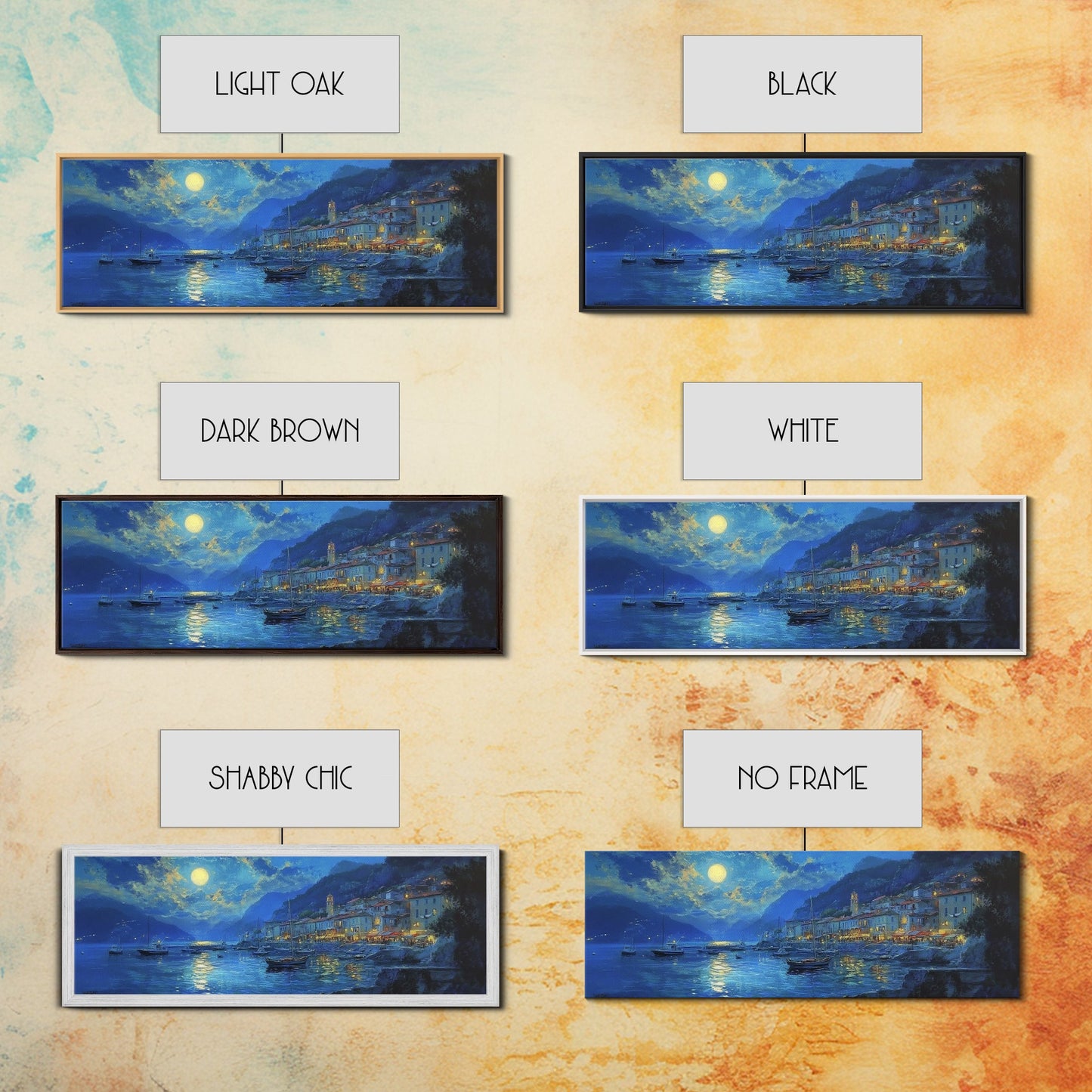 Midnight in Italy - Full Moon - Italian Oil Painting Canvas Print - Whimsical / Eclectic Landscape Painting - Minimalist Boho Home Decor