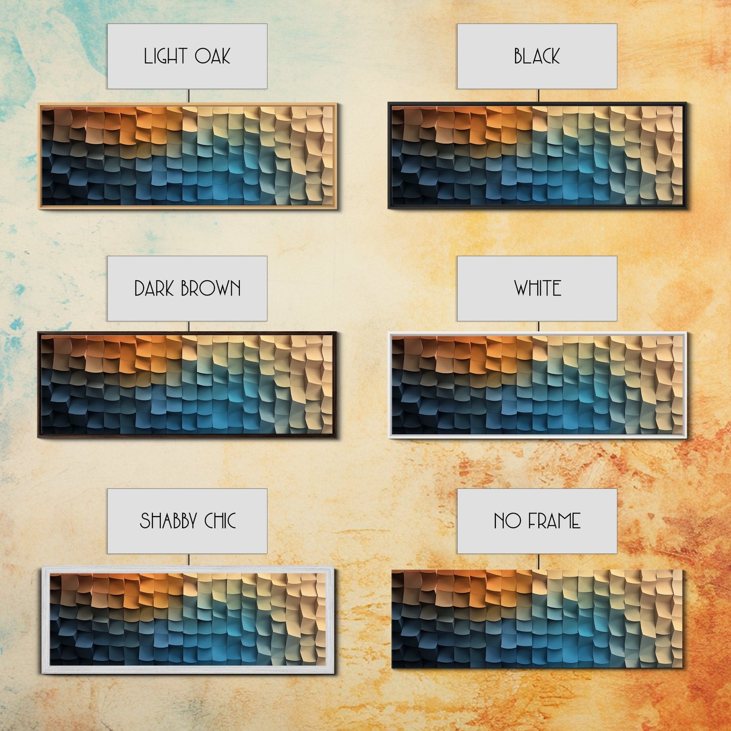 Abstract Art - Coastal Cubism - Framed Canvas Print - Panoramic Geometric Art - Unique Home Decor