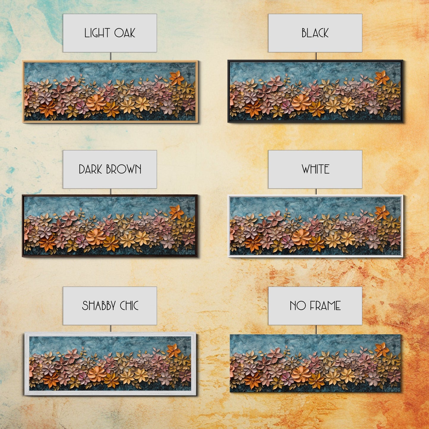 Abstract Wildflower Field Oil Painting Print | Nature Framed Large Gallery Art Ready To Hang, Panoramic Extra Wide Wall Art