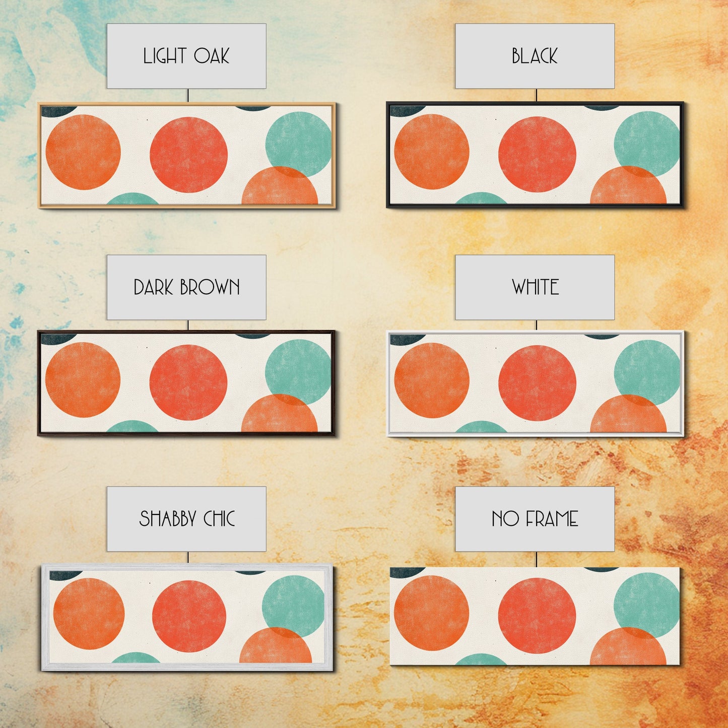 Orange and Green Wabi Sabi Wall Art, Framed Canvas Print, Abstract Wall Art, Minimalist / Neutral Circles Extra Wide Art