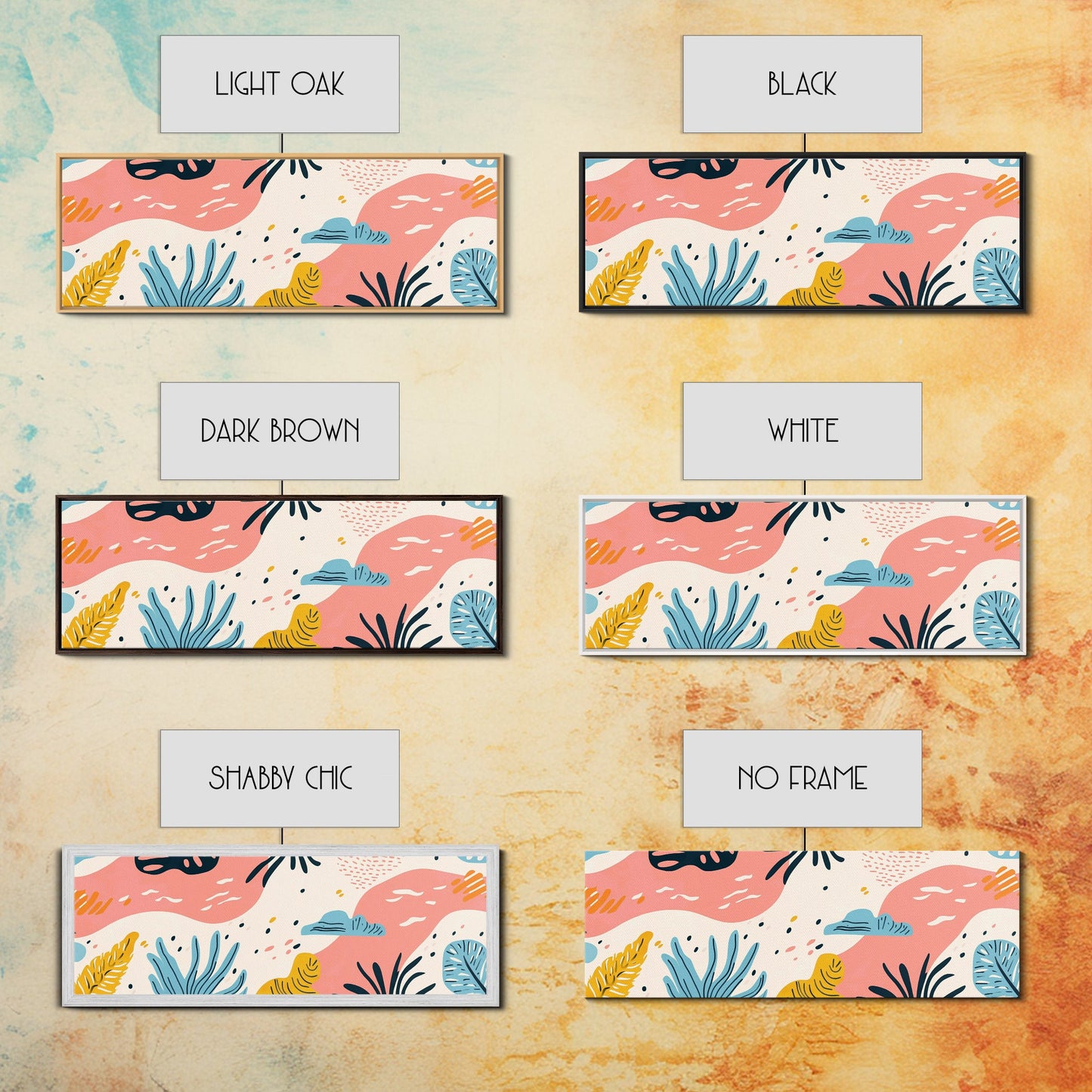 Retro Art From the 90s, Framed Canvas Print, High School Art, Abstract Extra Wide Panoramic Painting, Retro Vibes Home Decor