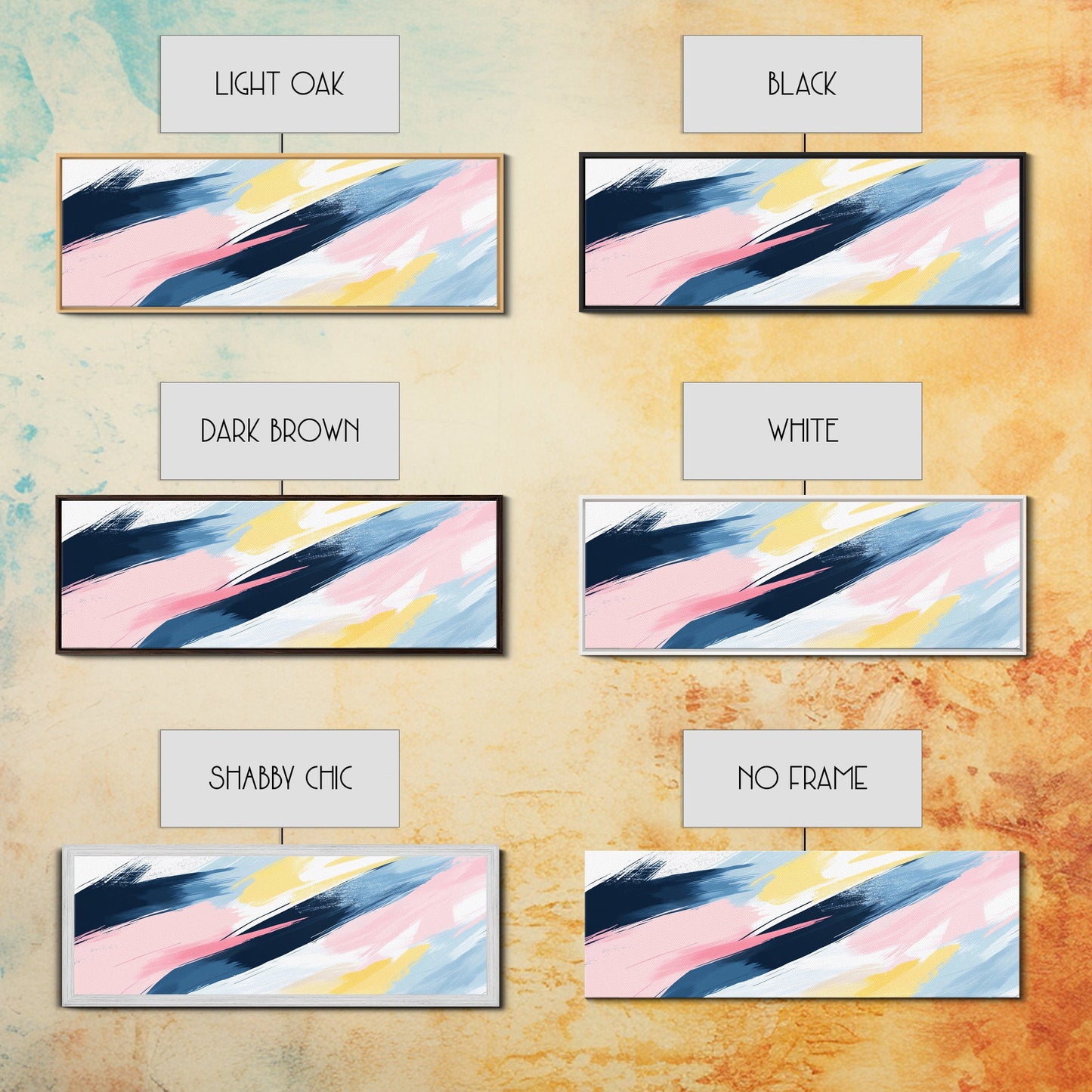 Pastel Abstract Brush Strokes Painting Print, Framed Canvas Art, Panoramic Extra Wide Office Decor, Living Room Or Bedroom Oversized Art