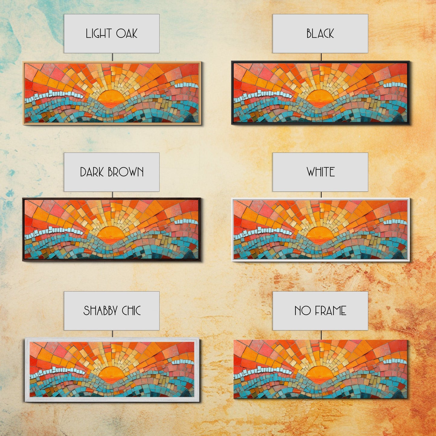 Sunset Mosaic Tiles Canvas Print - Retro Home Decor - MCM Style Wall Art - Above Sofa Canvas Art - Mosaic Artwork