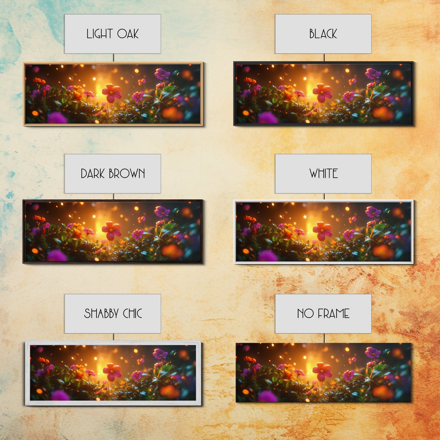 Beautiful 3D Rendered Flower Canvas Print, Wild Flowers In The Morning Dew at Sunset, Panoramic Extra Wide Wall Art