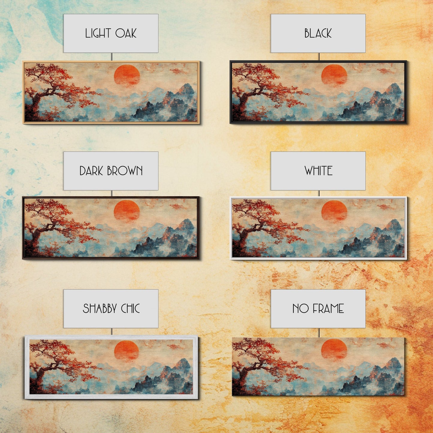 Japanese Maple Tree at Sunset, Vintage Japanese Inspired Woodblock Print Canvas Art, Retro Japanese Art