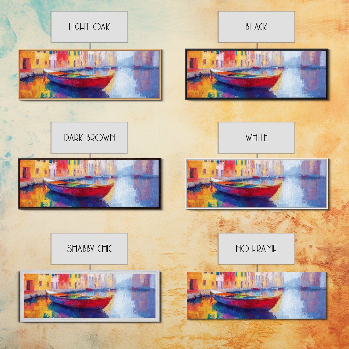 Abstract Painting Of a Canoe, Framed Canvas Print, Vienna Italy Wall Art, Colorful Pop Art, Retro Boho Style Home Decor