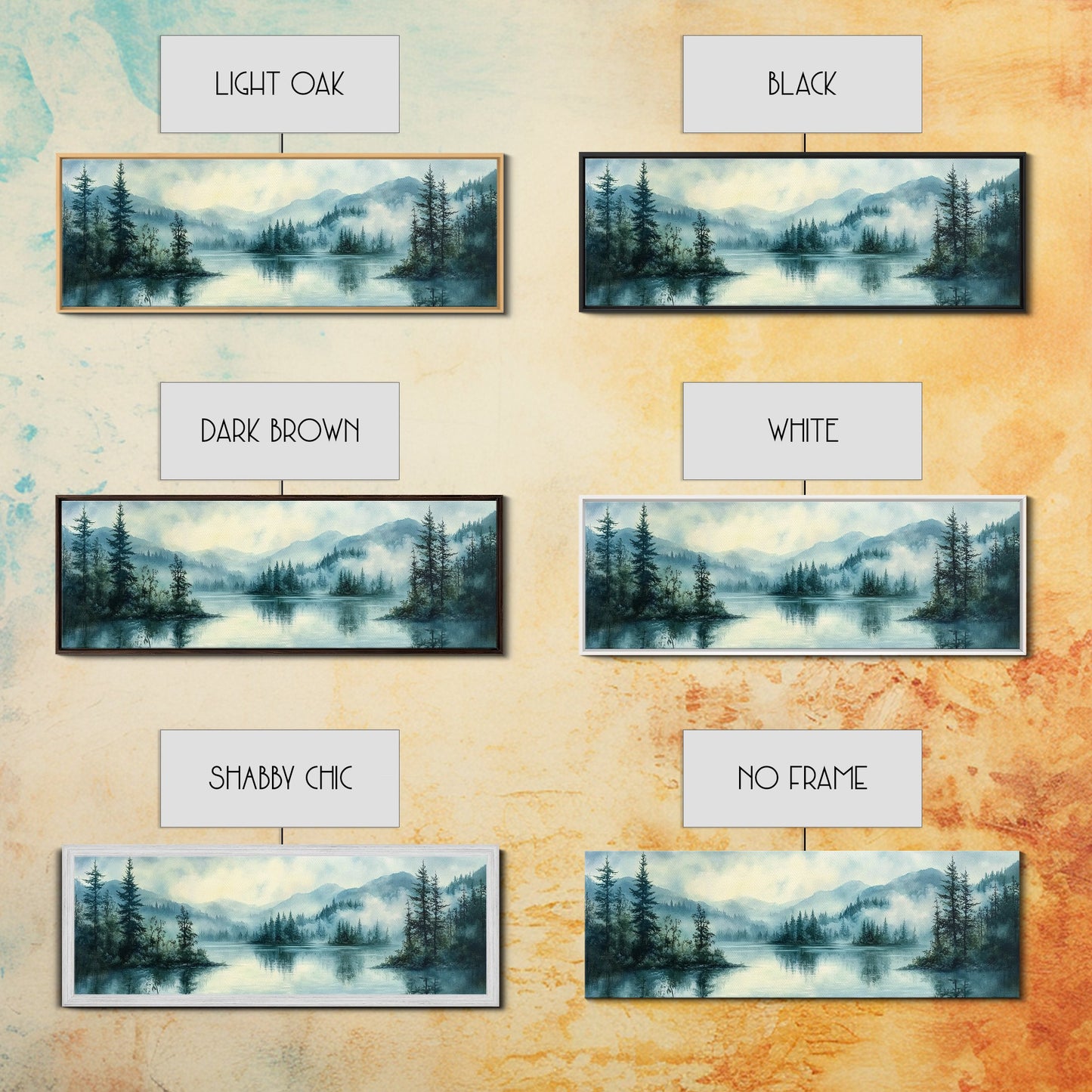 Fog Over The Lake Panoramic Painting Print - Rustic Decor - Panoramic Ultra Wide Wall Art For Above Bed or Sofa - Moody Decor