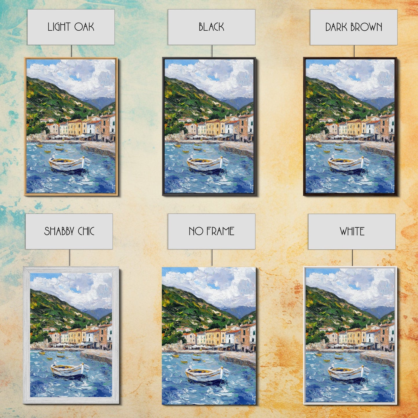 Modern Art Canvas Print - Italian Fishing Village - Italy Oil Painting - Neutral Wall Art - Seascape Painting - Impasto Style Print - Boho