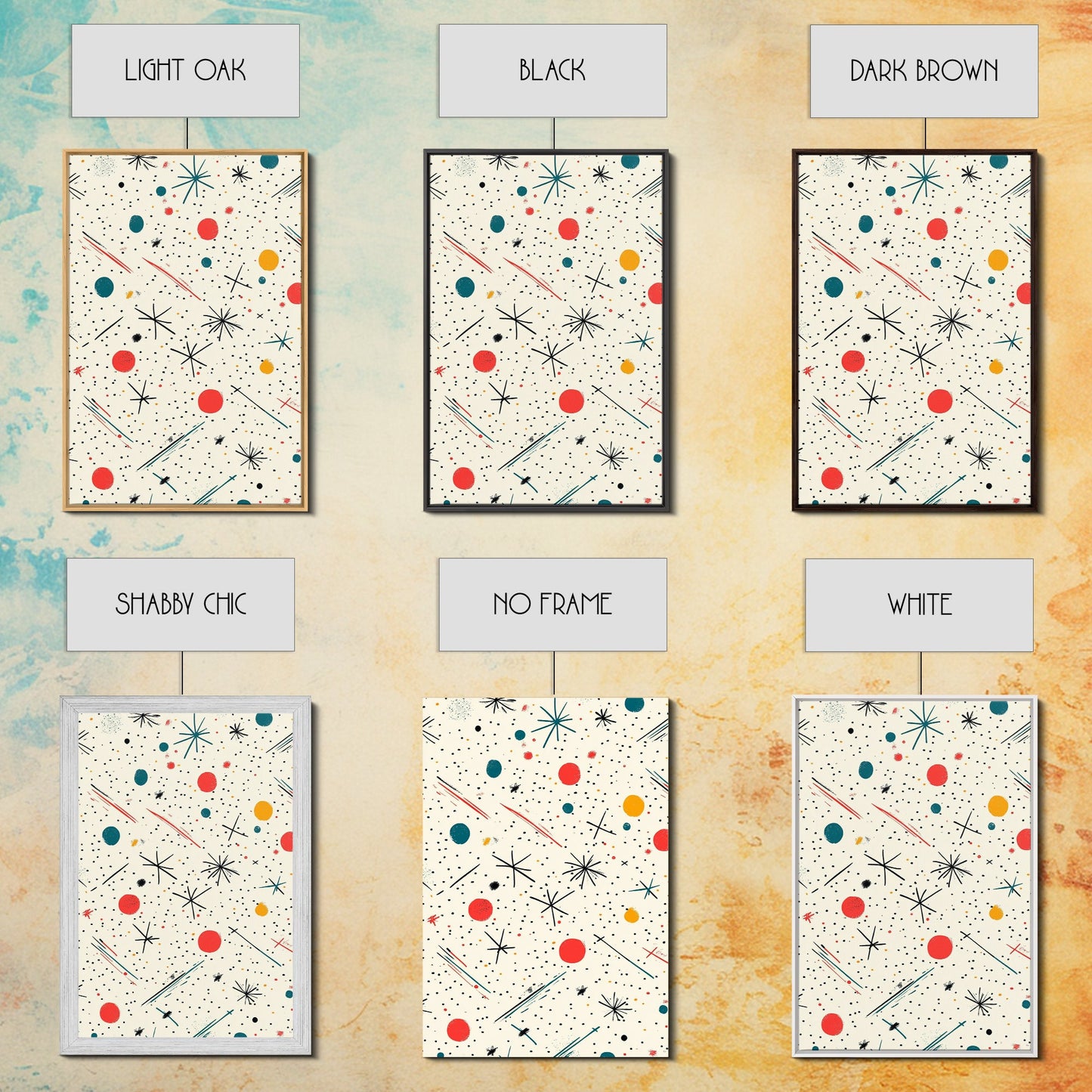 Retro MCM Style Pattern Wall Art, Wood Framed Canvas, Canvas Print, Home Decor, Office Or Bedroom Wall Art, Retro Vibes Decor