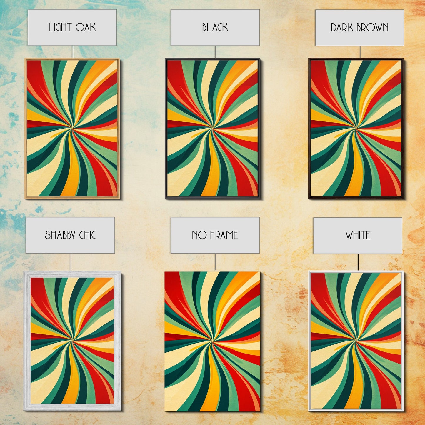 MCM Wall Art Framed Canvas Print, Colorful Boho Style Wall Art, Mid-Century Modern Wall Art, Retro 1950s Style Geometric Abstract Art