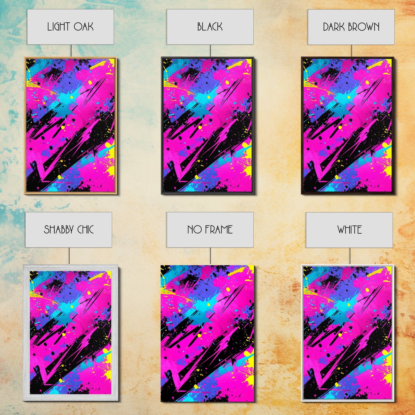 Graffiti Wall Art Splatter Art, Framed Canvas Print, Grunge Style Abstract Art