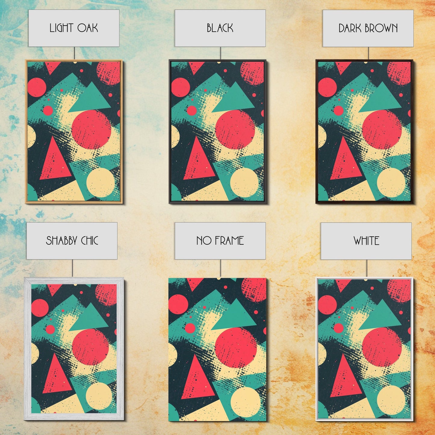 Circles And Triangles, Canvas Print, Retro Abstract Art, Midcentury Modern Style Home Decor, Turquoise Red and Black Wall Art