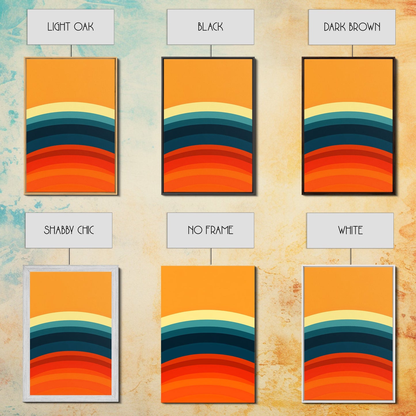 Shades Of The Sun Gradient Painting Print, Wood Framed Canvas, Minimalist Wall Art, Art Deco Inspired Living Room Decor