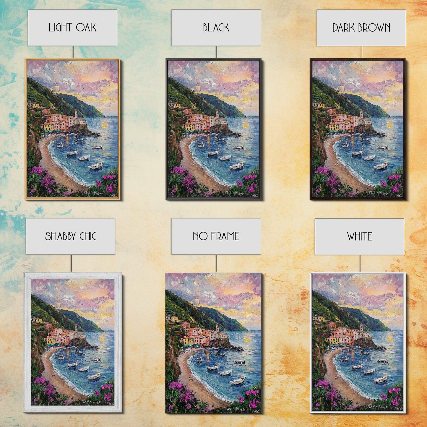 Italy At Sunset - Framed Canvas Print - Impasto Style Print Abstract Art - Calming Soothing Home Decor - Bedroom Art