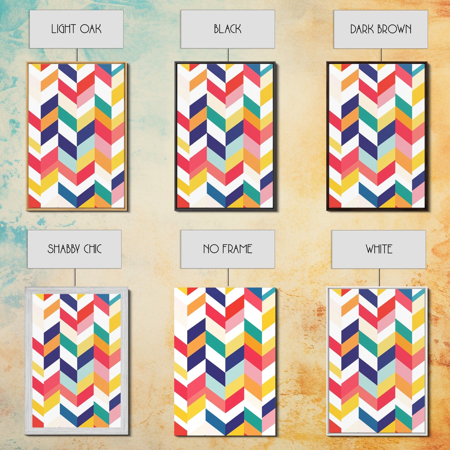 Pastel Chevrons Wall Art, Framed Canvas Print, Wood Framed Wall Art, Framed Wall Art, Gift Idea, Home Decor, Tire Track Print