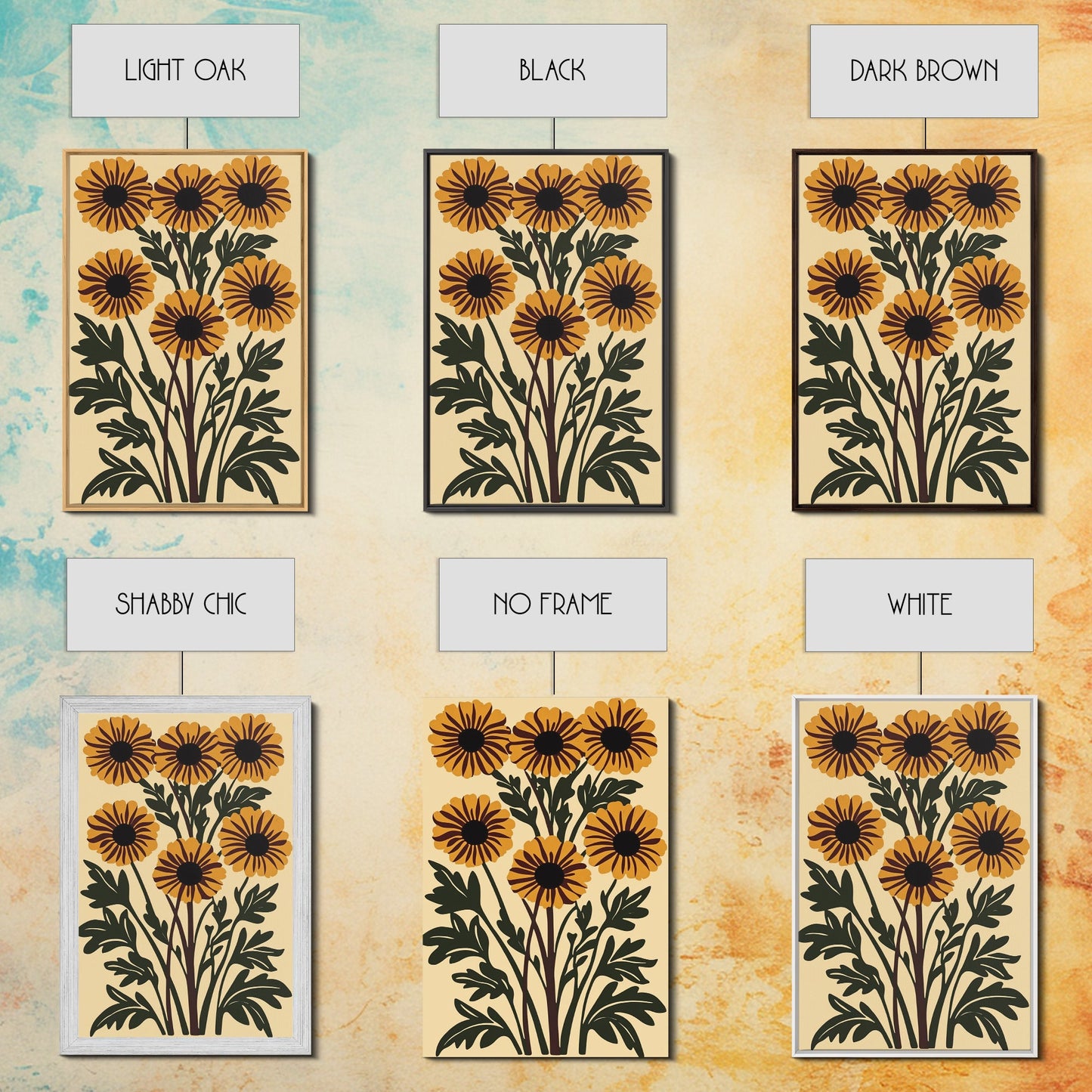 Cute Framed Canvas Wall Art Flower Print, Wild Flowers on Cream Background, Modern Home Decor, Boho Minimalist Wall Art